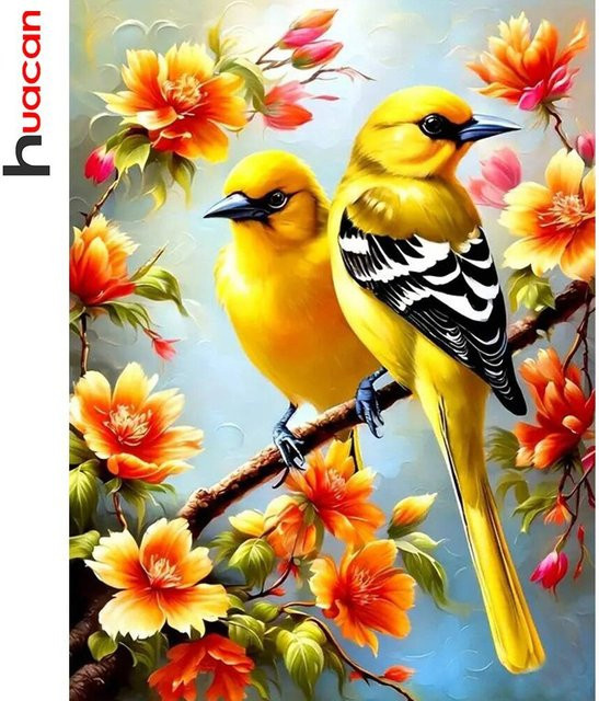 Huacan Diamant-Gemälde Vogel Motiv als rundes Diamant-Mosaik in Multicolour mit Zubehör zur Wandkunst - Bild 1