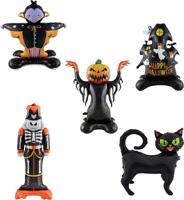Halloween Folienballon mit Kürbis, Katze und Totenkopf für deine Party-Dekoration - Bild 1