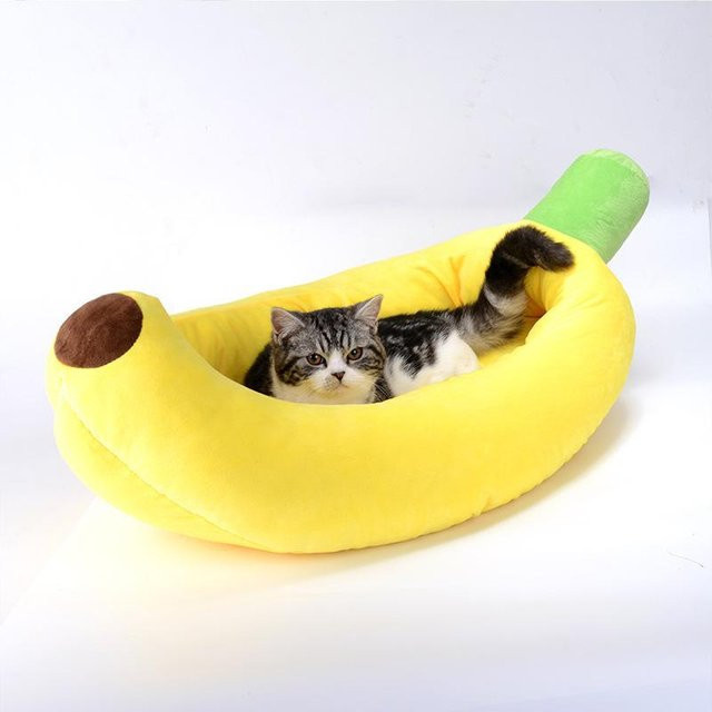 Bananenhütte Hundebett und Katzenhütte aus Teddy-Stoff in Gelb und Grün, abnehmbarer und waschbarer Bezug, B/T/H: 75 x 45 x 16 cm - Bild 1