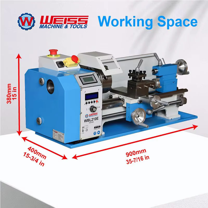 WEISS WBL210E Metalldrehmaschine in Weiss und Blau, halbautomatische Metalldrehmaschine mit Schneidgewinde, Spindelbohrung: 38 mm, Spindeldicke: 6 mm, Breite: 400 mm, Tiefe: 900 mm - Bild 2