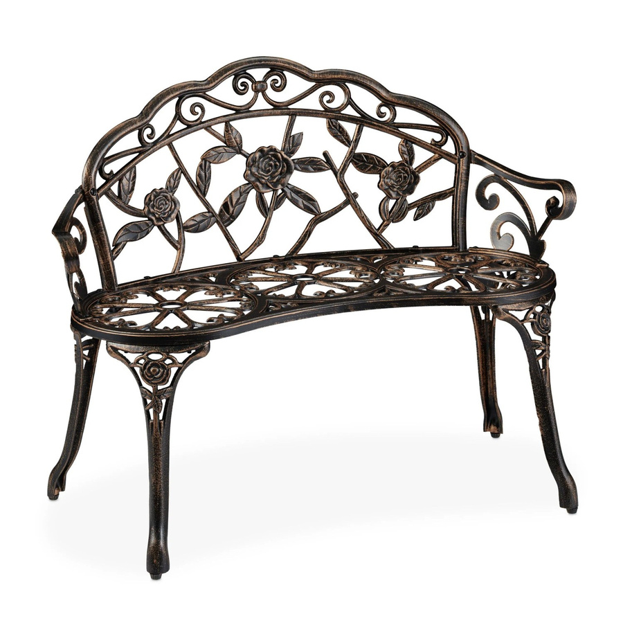 Relaxdays Gartenbank aus Aluminiumguss und Gusseisen in Bronze mit floralem Design für Garten, Balkon oder Terrasse, B/T/H: 99 x 78 x 52 cm - Bild 2