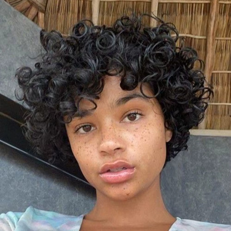 OYM HAIR Pixie-Schnitt Echthaar-Perücke, lockig, Damen - Bild 1