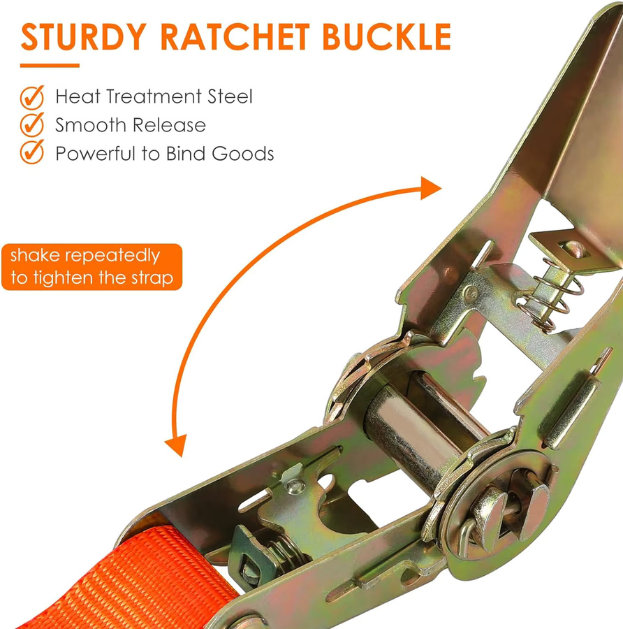 TLGREEN Ratschengurte 10er-Pack in Orange, 6 m x 25 mm, 800 kg Tragkraft mit Sicherheitsverriegelung - Bild 2