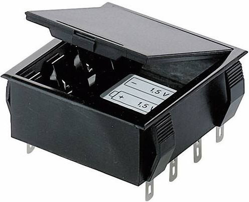 Bopla Batteriehalter für 4x Mignon AA und 9V Block mit Lötanschluss, Schwarz, B/T/H: 65 x 65 x 21,5 mm - Bild 1