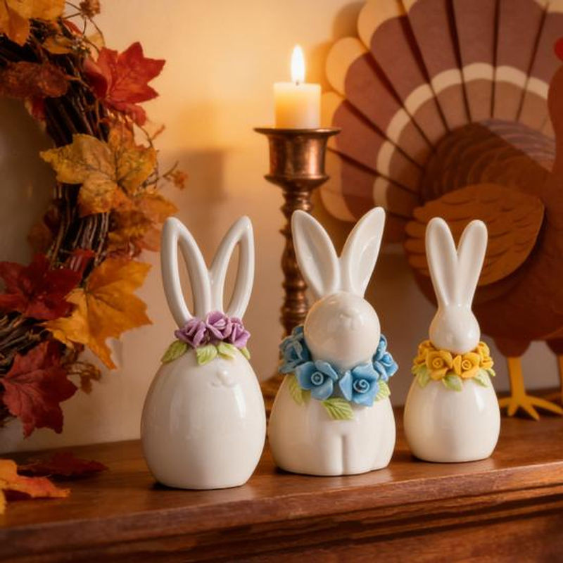 Caihezhi Oster-Keramik-Hase in Weiß als minimalistische Blumenvase und dekorative Osterfigur für Frühling und Hausdekoration - Bild 5