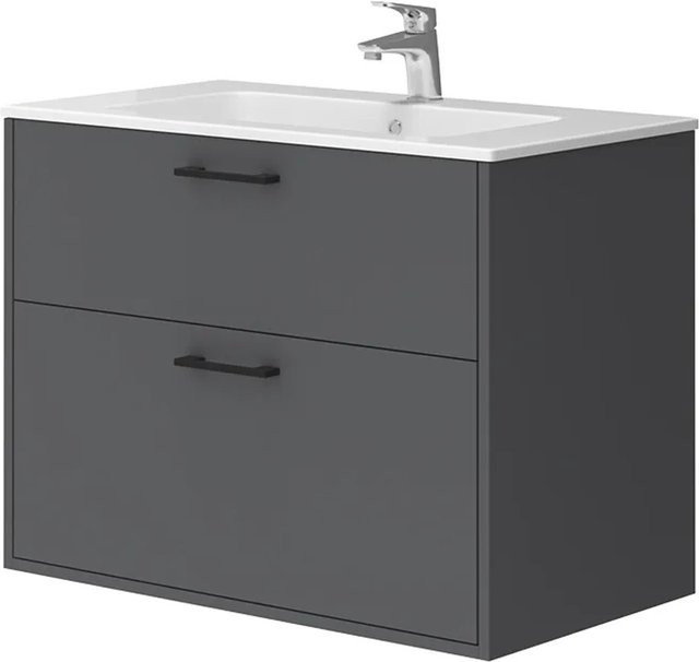 Vicco Badmöbel-Set Lanco in Anthrazit Matt mit Waschtischunterschrank und Spiegelschrank, B/T/H: 80 x 61,5 x 45,5 cm - Bild 1