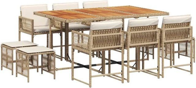 vidaXL 11-teilige Garten-Essgruppe aus Poly Rattan und Akazienholz in Beige und Braun mit Kissen - Bild 1