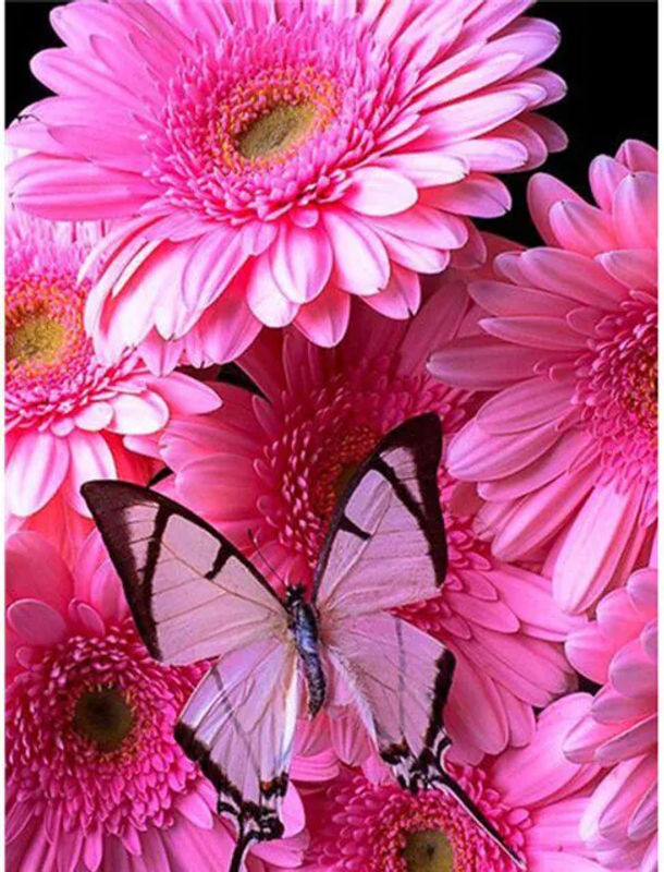 FIYO 5D Diamantmalerei Set mit Blumen und Schmetterlingen in Rosa, B/H: 20 x 30 cm - Bild 1