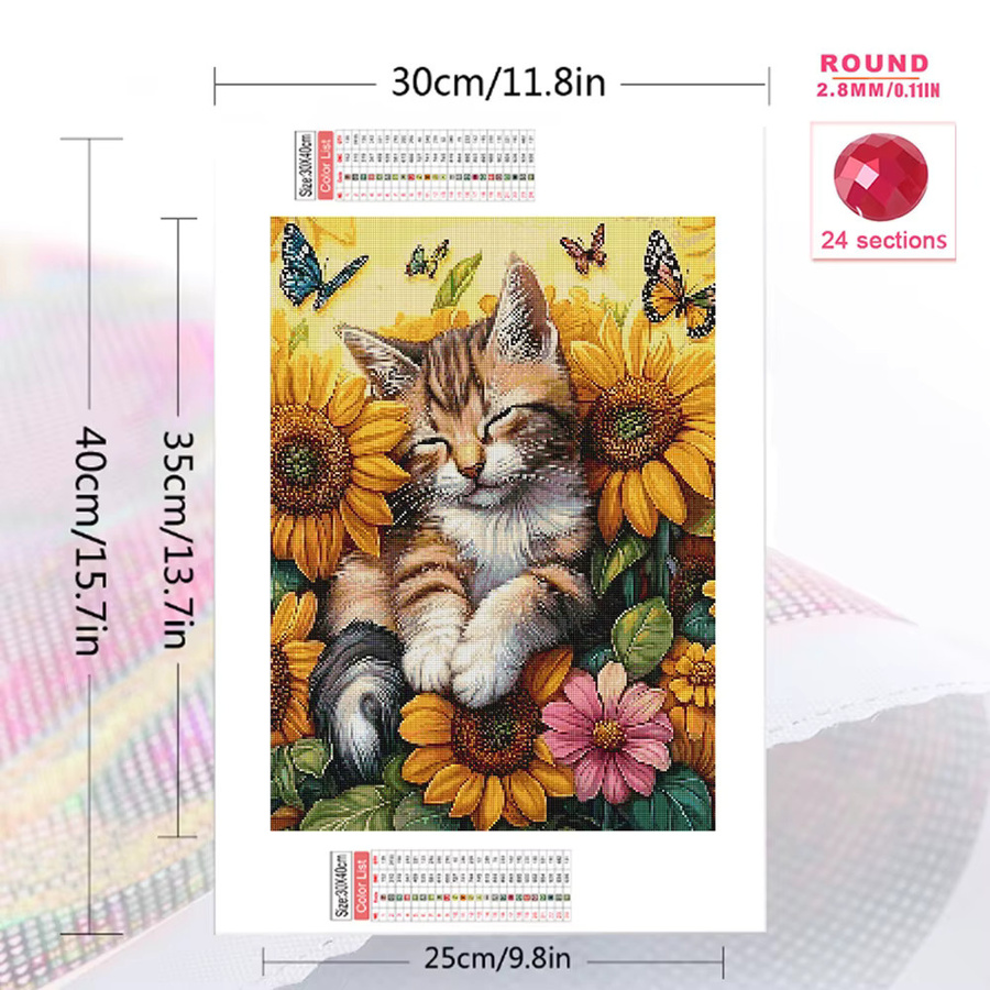 EverShine Diamant-Stickerei Set mit Katzenbild und floralen Motiven, Wandkunst als Mosaik in Multicolour, B/H: 30 x 30 cm - Bild 2