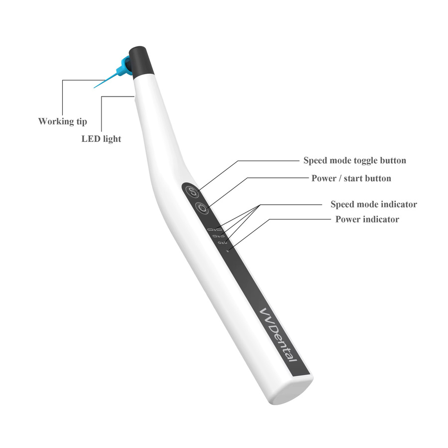 VV DENTAL Oral LED Sonic Irrigator Endo File Activator zur Wurzelkanalbehandlung in Weiß mit 60 Spitzen - Bild 2