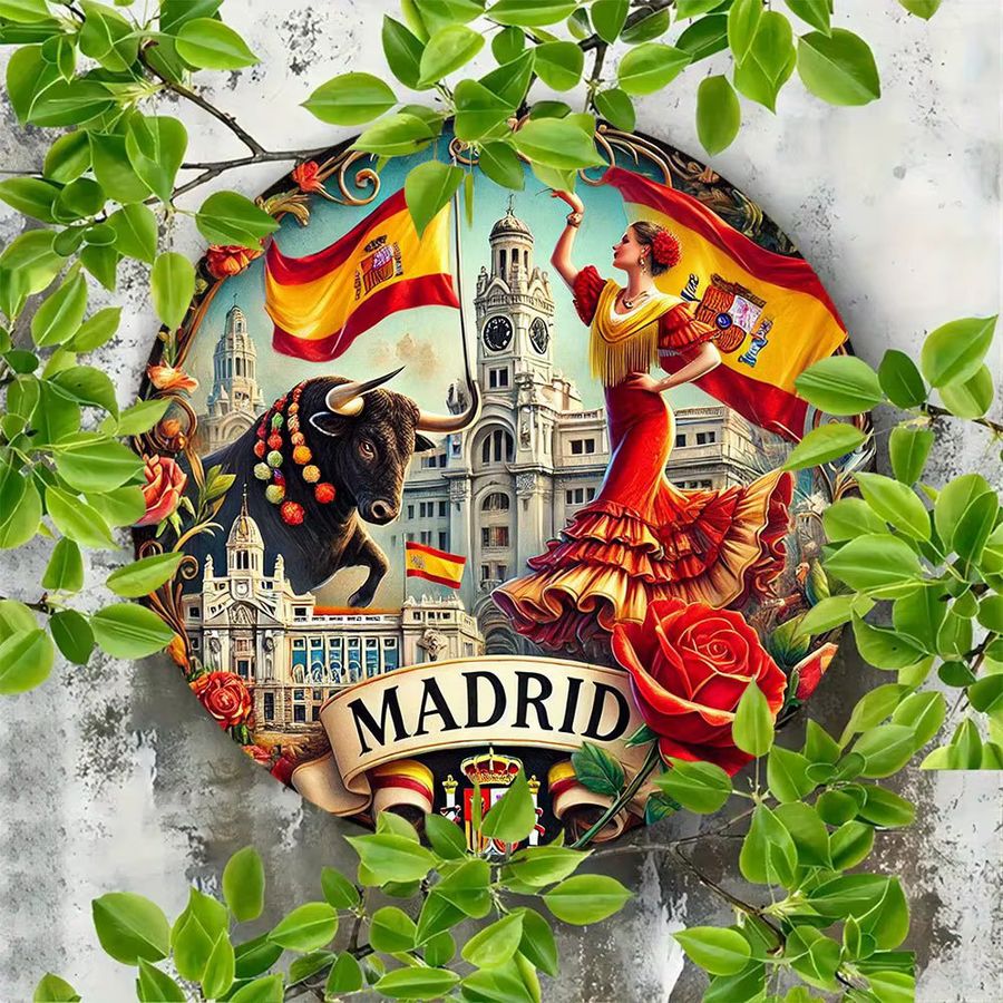 Rundes Metallschild Potdemiel mit Madrid-Motiv in Multicolor zur Wanddekoration - Bild 4
