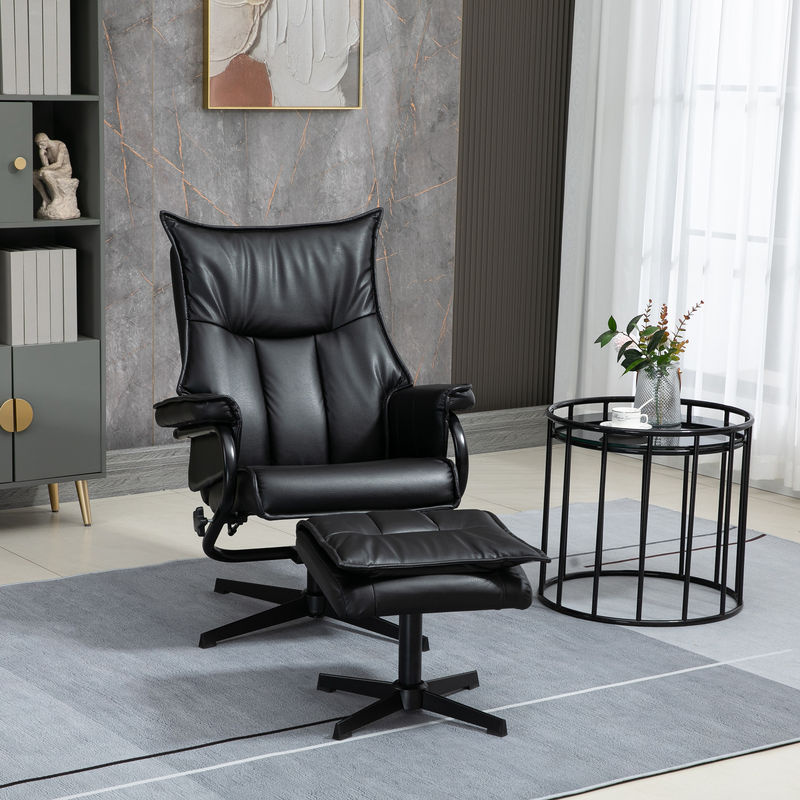 HOMCOM Relaxsessel mit Hocker, drehbarer Fernsehsessel mit Liegefunktion und verstellbarer Kopfstütze, Kunstleder und Stahl, Schwarz - Bild 2