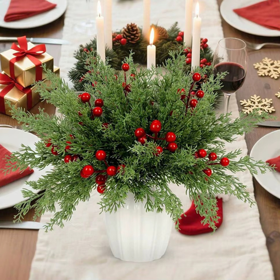 Künstliche Stechpalme mit roten Früchten in Rot und Grün für Weihnachtsdekoration, Hochzeiten und Kränze von yusheng - Bild 2