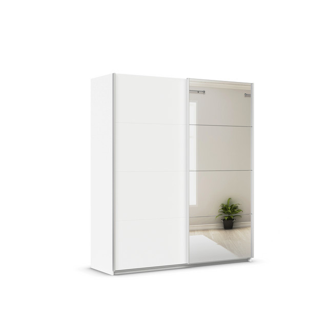 RAUCH Quadra Schwebetürenschrank mit Spiegelelementen in Weiß und Eiche, B/H: 181 x 210 cm - Bild 1
