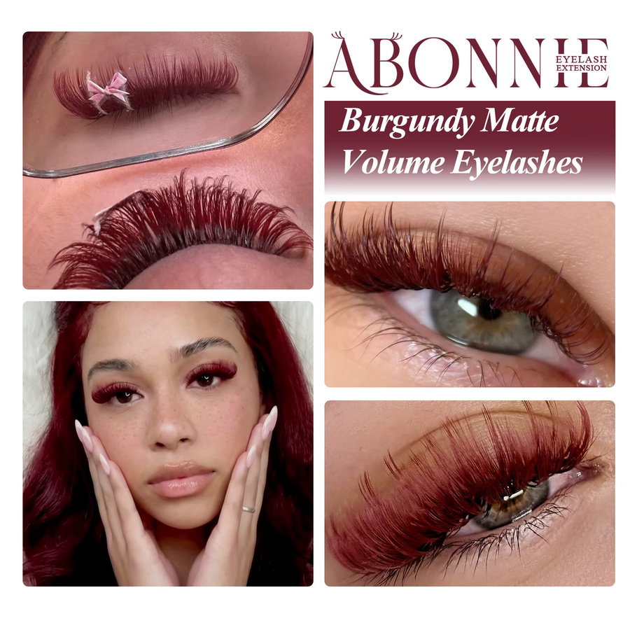 Abonnie Künstliche Wimpern, Burgunderrot, Matt, 8-15mm - Bild 4