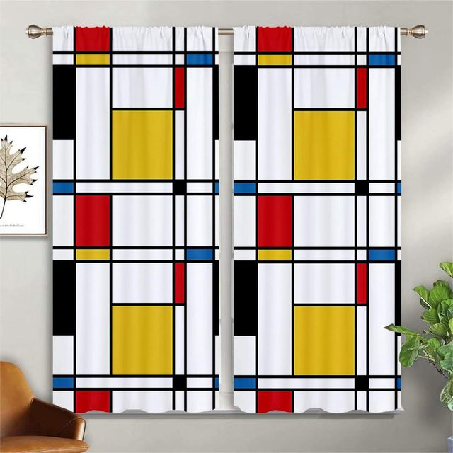 Yiran Furniture Geometrische Karovorhänge in Bunt, 2er-Set aus Polyester, halbtransparent, Breite: 75 cm, Höhe: 166 cm - Bild 1