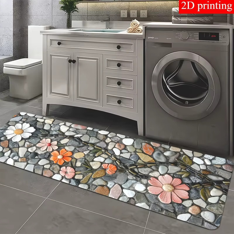 VIKAMA 3D Pebble Flower Küchenmatte mit Blumenmuster, rutschfest und verschleißfest, Mehrfarbig, Breite: 120 cm - Bild 3