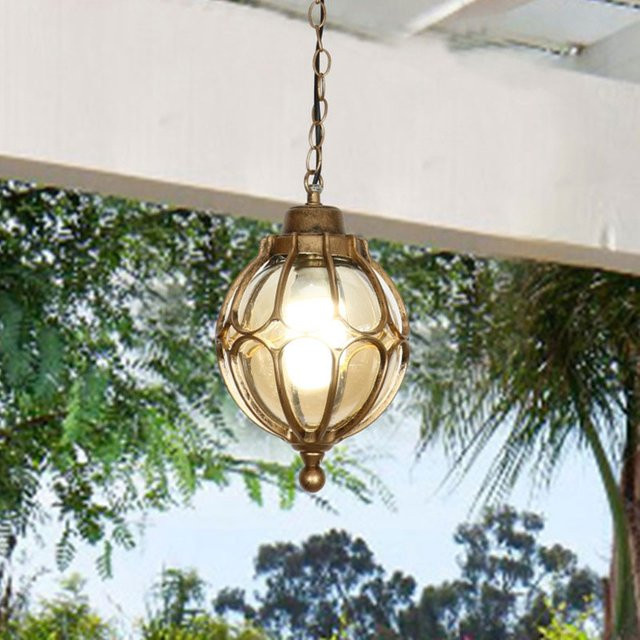 Wecus Amerikanischer Kronleuchter für Außenbereich und Innenbereich, wasserdichte Deckenleuchte aus Metall und Glas in Transparent, Warmweiß - Bild 1