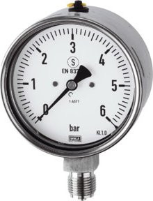 Riegler Mano Druckmessgerät aus CrNi-Stahl in Silber, 0-16,0 bar, Anschluss G 1/4 radial unten, Durchmesser 63 mm - Bild 1