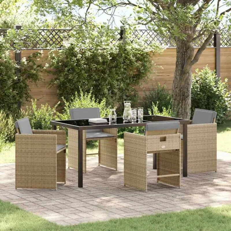 Vidaxl Garten Essgruppe aus Poly Rattan mit 5 Kissen in Beige und Grau - Bild 1