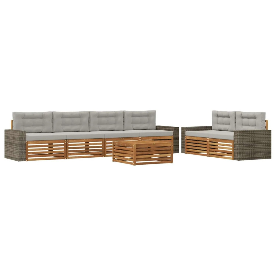 vidaXL Outdoor-Sofagarnitur aus Akazienholz mit 7 Teilen in Natur und Grau mit Polsterkissen und Tisch - Bild 2