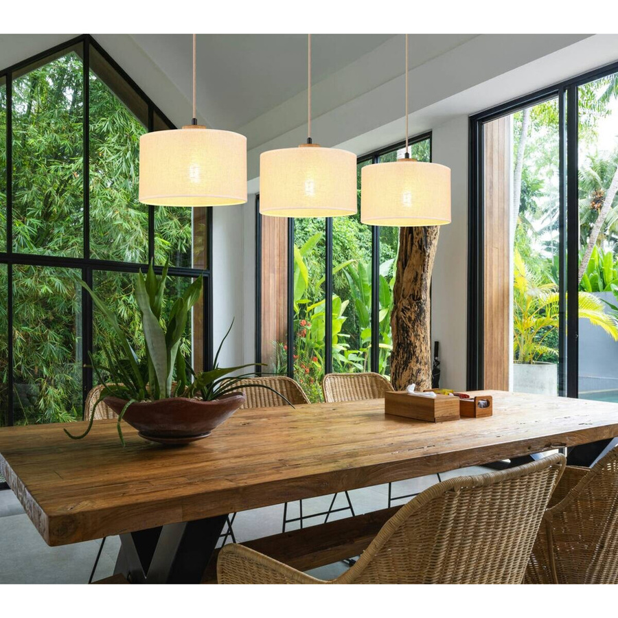 GLOBO Pendelleuchte Jule in Braun aus Holz und Leinen mit 3 E27 Fassungen, B/H/T: 25 x 120 x 100 cm - Bild 3