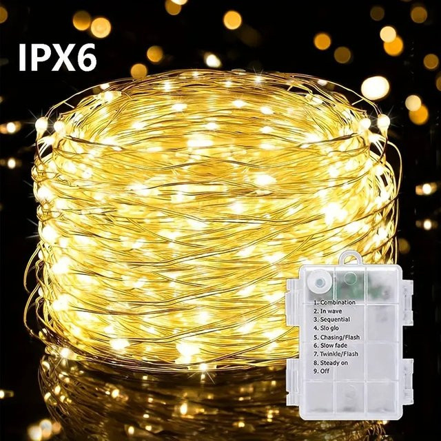 OKAL RED EAST LED-Lichterkette aus Kupferdraht in Warmweiß, batteriebetrieben mit Fernbedienung, Dimmfunktion und Timer - Bild 1