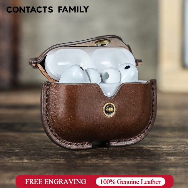 Echtlederhülle für Apple AirPods Pro der 1. Generation, 2. Generation und 3. Generation in Braun mit Haken - Bild 1