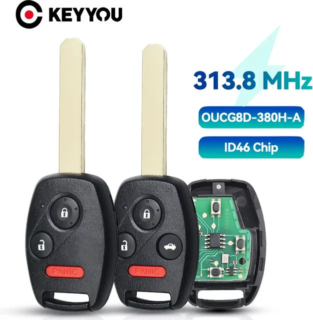 KEYYOU Auto Fernbedienung Schlüsselanhänger für Honda Accord 2003-2007 mit ID46 Chip, 313,8 MHz, Schwarz - Bild 1