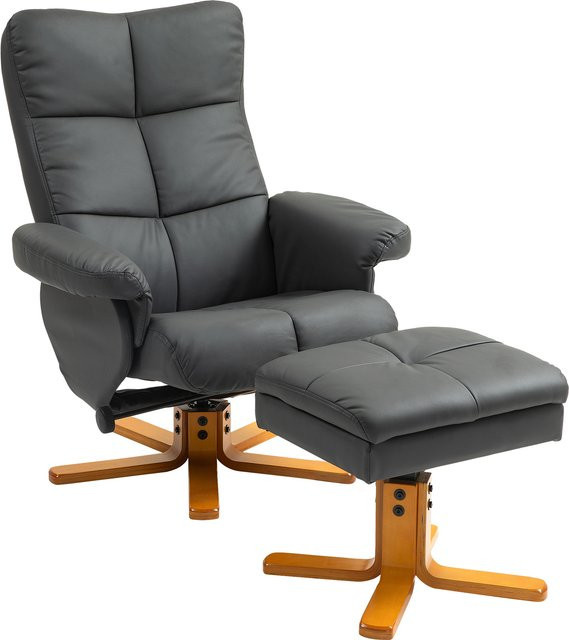 HOMCOM Relaxsessel mit Hocker in Dunkelgrau, 360 Grad drehbarer TV-Sessel mit Liegefunktion und Stauraum aus Kunstleder - Bild 1