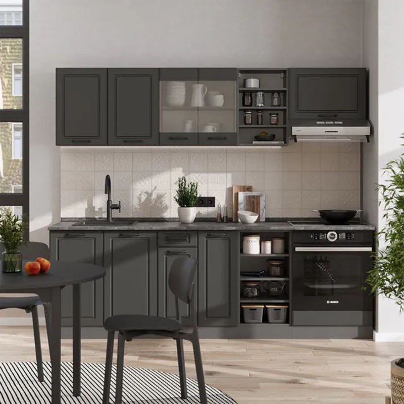 Vicco Küchenzeile R-line Landhaus Stil in Anthrazit, Breite: 240 cm, ohne Arbeitsplatte - Bild 1