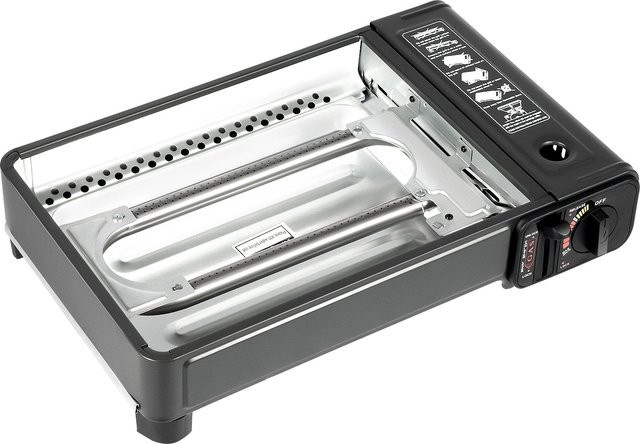 Bymaocar Tragbarer Camping-Grill Gaskocher für Butan-Gas, Schwarz, Tabletop-Modell für Outdoor-Reisen - Bild 1