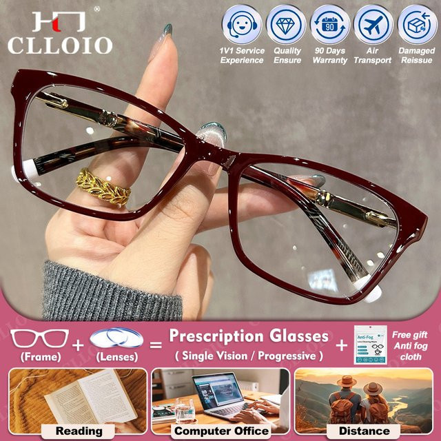 CLLOIO Korrektionsbrille, quadratisch, Vollrand, Kunststoff, braun, Damen, Blaulichtfilter - Bild 1