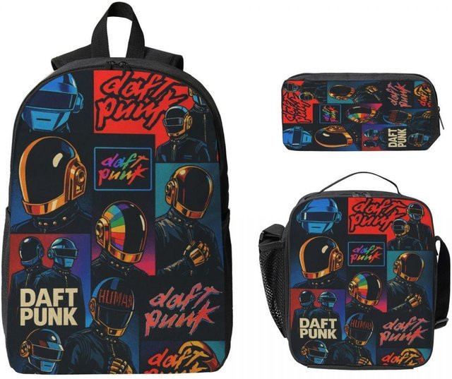 Fancy Style Studio Schulranzen Set Daft Punk Elektronische Musik in Schwarz mit Rucksack, Brotdose und Federmäppchen für Kinder - Bild 1