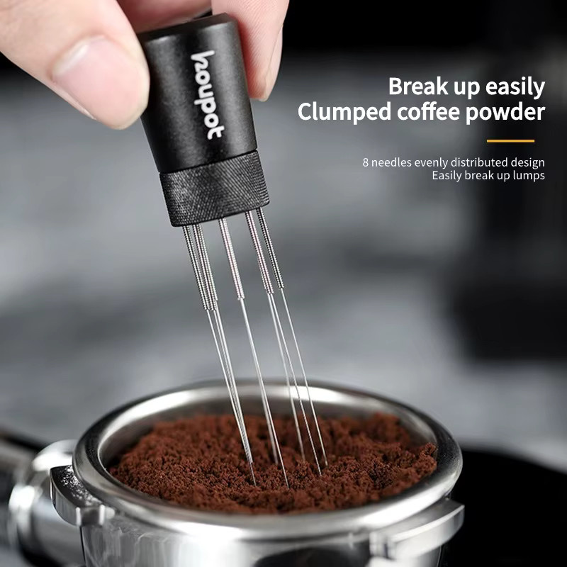 TIME OWNER Espresso-Kaffee-Rührnadel mit 8 Nadeln aus Edelstahl und magnetischem Absorptionsständer, Farbe: Schwarz - Bild 4