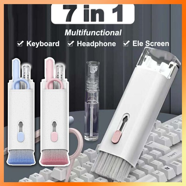 7-in-1 Computer Reiniger Set mit Tastatur Pinsel Kit und Kopfhörer Reinigungsstift in Pink und Weiß - Bild 1