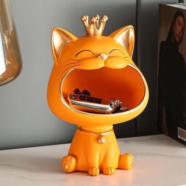 Glückskatzen-Statue von Yiran Furniture als moderne Skulptur und Aufbewahrungsbox aus Harz für deine Tischdekoration, B/H/T: 16,5 x 27,0 x 16,5 cm - Bild 1