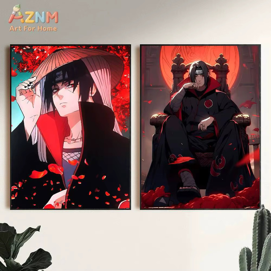 Kayou Naruto Uchiha Itachi Sharingan und Crow Anime-Leinwandgemälde, Wandkunst Poster in Mehrfarbig - Bild 3
