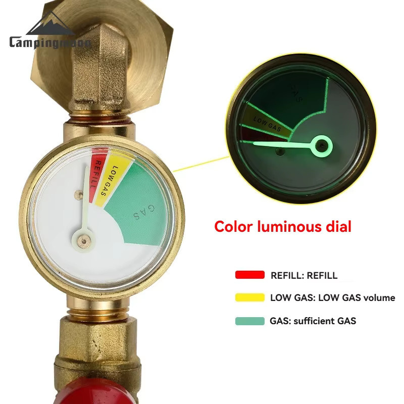 CAMPINGMOON PZ-103/PZ-104 Propanflaschenadapter aus Messing mit Manometer in Gold - Bild 2