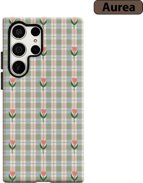 Stoßfeste Samsung Galaxy Handyhülle mit kariertem Tulpen-Gitter-Design in Multicolour für Galaxy S25 Ultra, S24 und S23 Ultra Plus - Bild 1