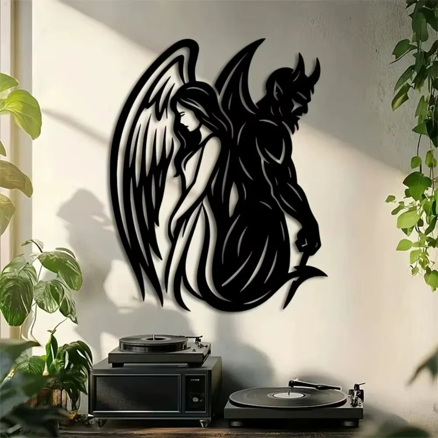 CIFBUY Wanddekoration Engel-Dämon aus Metall in Schwarz, moderne abstrakte Plattenkunst für dein Zuhause - Bild 2