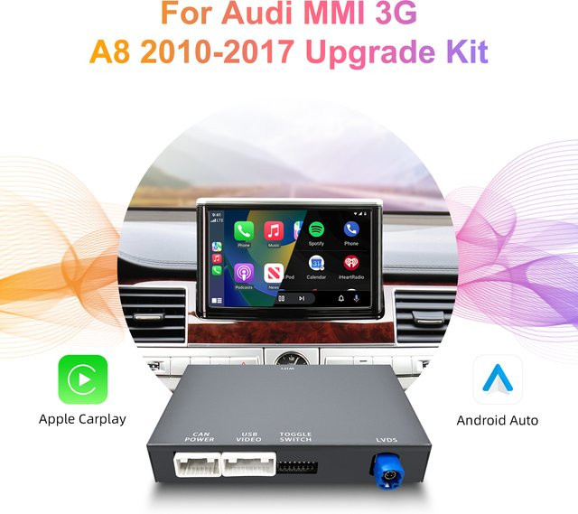 EzoneTronics OEM Bildschirm-Upgrade Decoderbox für Audi A8 2010–2017, MMI 3G mit CarPlay und Android Auto, Farbe: Schwarz, 6,5 Zoll - Bild 1