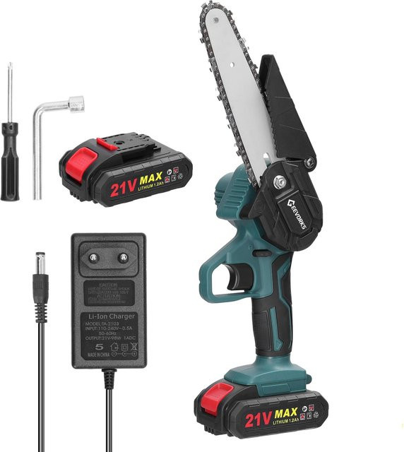 Aimo Akku-Astsäge 21V mit 6 Zoll Schiene und 2 wiederaufladbaren 1200mAh Akkus für Einhandbedienung - Bild 1