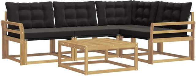 vidaXL Outdoor-Sofagarnitur aus Akazienholz in L-Form mit 5 Teilen, Weiß und Schwarz, inklusive Polster und Couchtisch, B/T/H: 79 x 79 x 37 cm - Bild 1