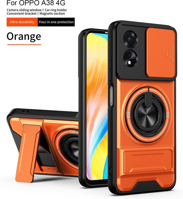 MagSafe Handyhülle für OPPO A38 und A18 in Orange mit magnetischem Klapphalter, militärischer Panzerung und Kameraschutzabdeckung - Bild 1