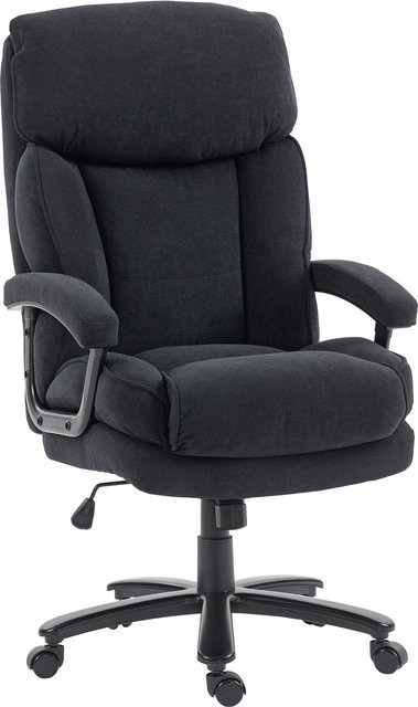 HOMCOM Chefsessel Bürostuhl in Schwarz mit Leinenoptik, Ergonomischer Schreibtischstuhl mit hoher Rückenlehne, Wippfunktion und Höhenverstellung, belastbar bis 200 kg - Bild 1