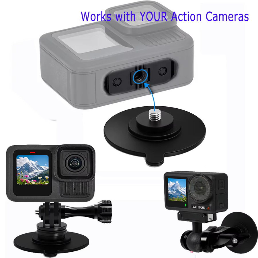 FEICHAO Selbstklebender Kamerahalter mit Saugnapfhalterung für GoPro 13, DJI Action 5 und Insta360 Ace Pro, Motorradhelmbasis, Schwarz - Bild 2