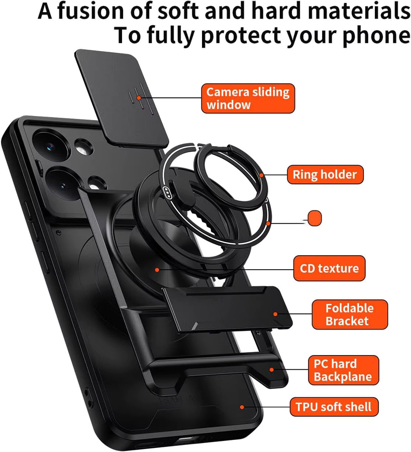 Xiaomi Poco X8 Pro Max Schutzhülle mit magnetischem Ständer und Schiebe-Kameraschutz in Schwarz - Bild 5