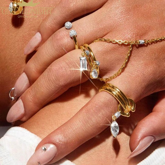 GIRLMIDNIGHT Ring Gold Farbe, Micro Gepflastert, CZ, Multi Stück - Bild 1