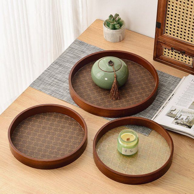 Aihogard Runde Vintage-Tee-Servierplatte aus Holz und Glas - Bild 1